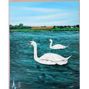 Estuary Swans.16×20 inches;oil on canvas.for sale.