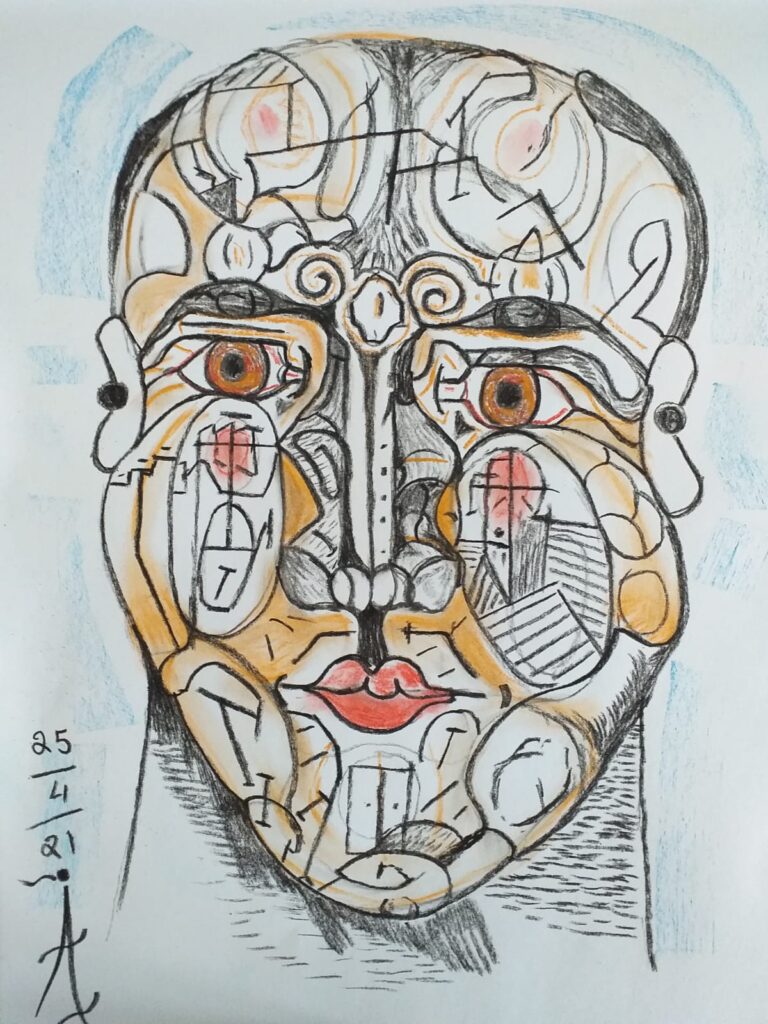 Selfie with charcoal and pastel